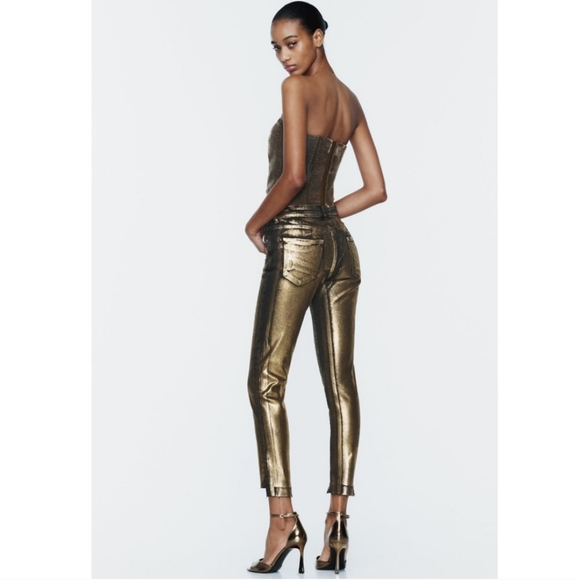 Zara FOIL METALLIC MID WAIST Z1975 SKINNY JEANS - Picture 3 of 9